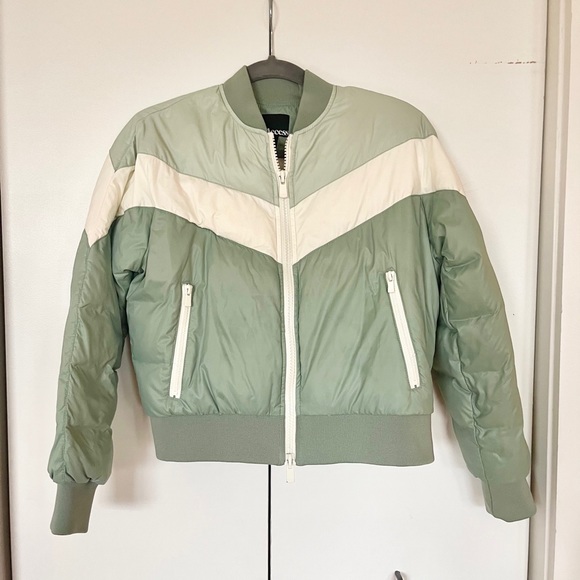 All Access Retro Color Block Quilted Shell Down Bomber Moto Jacket Size XS - Picture 6 of 12